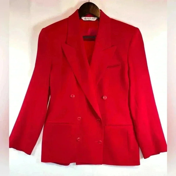 Austin Reed 100% wool double breasted blazer jacket size 6 holiday party USA red - Picture 1 of 11